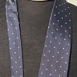 AUTHENTIC MATTABISCH NAPOLI 100% SILK NECKTIE TIE NAVY PINK DOTS